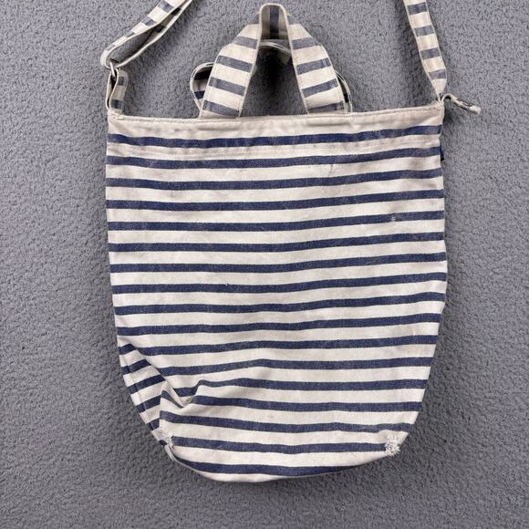 Baggu Tote Bag White Canvas Double Handle Nautical Sailor Stripe Shoulder - Picture 3 of 16